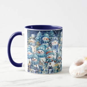 Niedlich Blue Watercolor Snowman Family Tasse