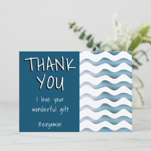 Niedlich Blue Wave Boy Geburtstag Dankeskarte (Stehend Vorderseite)