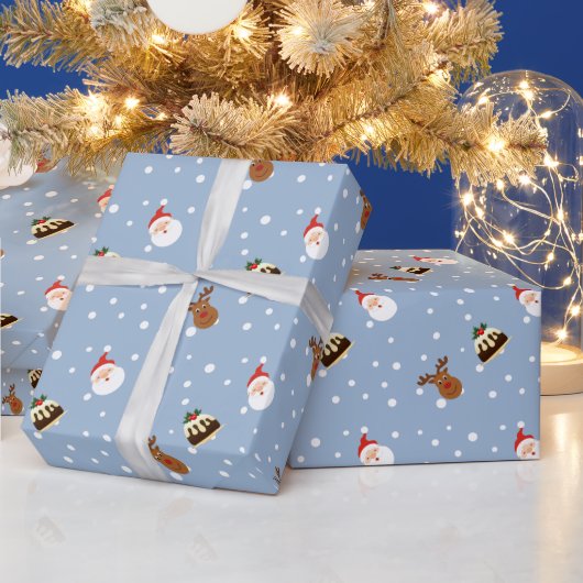 Niedlich Blue Weihnachten Pudding-Geschenk Geschenkpapier (Feiertage)