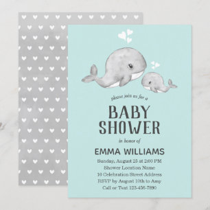 Niedlich Blue Whale Baby Shower Einladung - Junge