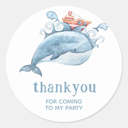 Niedlich Blue Whale Vielen Dank Party Sticker (Vorderseite)