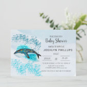 Niedlich Blue Whale Watercolor Kinderdusche Einlad (Stehend Vorderseite)