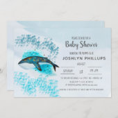 Niedlich Blue Whale Watercolor Kinderdusche Einlad (Vorne/Hinten)