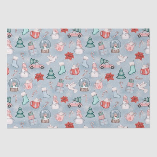 Niedlich Blue Whimsical Watercolor Weihnachtsgesch Seidenpapier (Vorderseite)