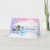 Niedlich Blue White Airplane & Dinosaurier Erster  Dankeskarte (Vorderseite)