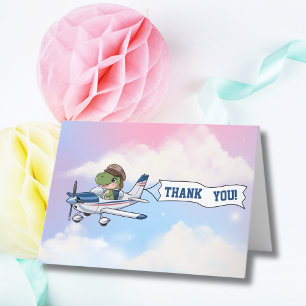 Niedlich Blue White Airplane & Dinosaurier Kinderg Dankeskarte