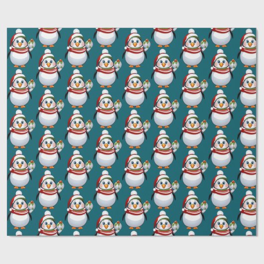 Niedlich Blue White Christmas Pinguin Pattern Geschenkpapier (Flach)