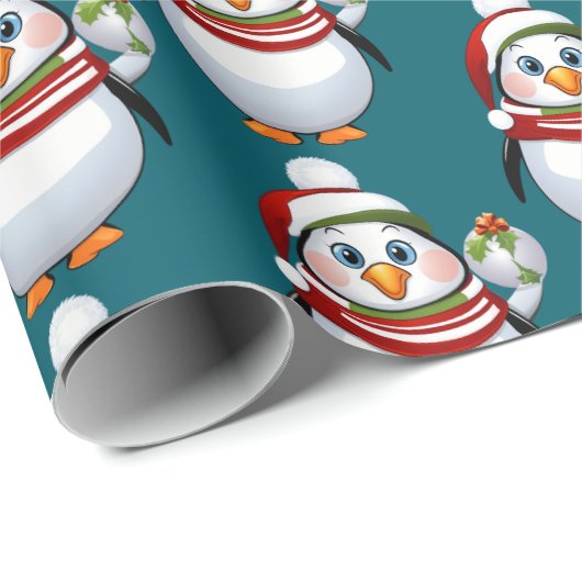 Niedlich Blue White Christmas Pinguin Pattern Geschenkpapier (Rolleneckpunkt)