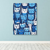 Niedlich Blue White Doodle Cat Lover Leinwanddruck (Insitu (Holzboden))