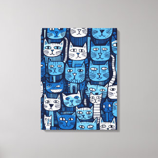 Niedlich Blue White Doodle Cat Lover Leinwanddruck