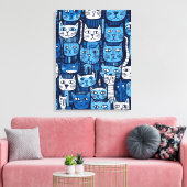 Niedlich Blue White Doodle Cat Lover Leinwanddruck (Insitu (Wohnzimmer))