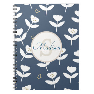 Niedlich Blue & White Floral Monogram Name Bauernh Notizblock