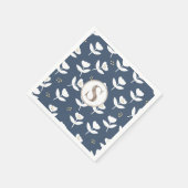 Niedlich Blue & White Floral Monogram Name Einfach Serviette (Ecke)