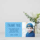 Niedlich Blue White Pattern Boy Foto Geburtstag Dankeskarte (Stehend Vorderseite)