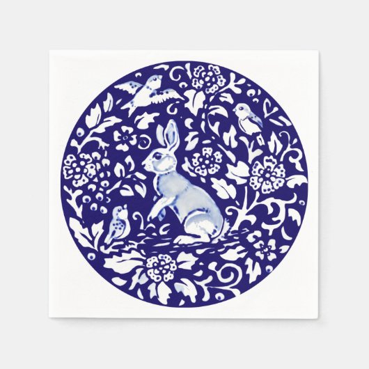 Niedlich Blue White Rabbit Stehend Bunny Dedham De Serviette (Vorderseite)