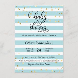 Niedlich Blue White Stripes Gold BOY Kinderdusche Einladung