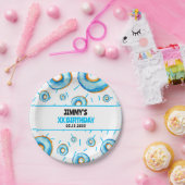 Niedlich Blue & White Watercolor Donut Boy Geburts Pappteller (Party)