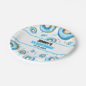 Niedlich Blue & White Watercolor Donut Boy Geburts Pappteller (Schrägansicht)