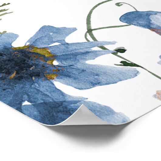 Niedlich Blue Wildblumen Baby Dusche Willkommenspa Poster (Ecke)