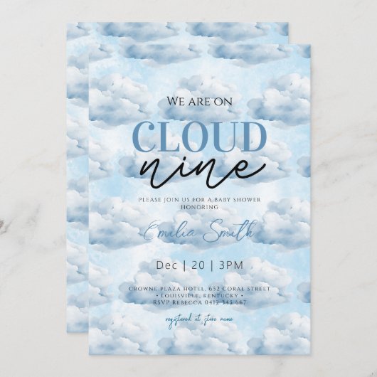 Niedlich Blue Wir sind auf Cloud Nine Baby Dusche  Einladung (Vorne/Hinten)