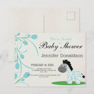 Niedlich Blue Zebra Blue Floral Baby Dusche Einladungspostkarte