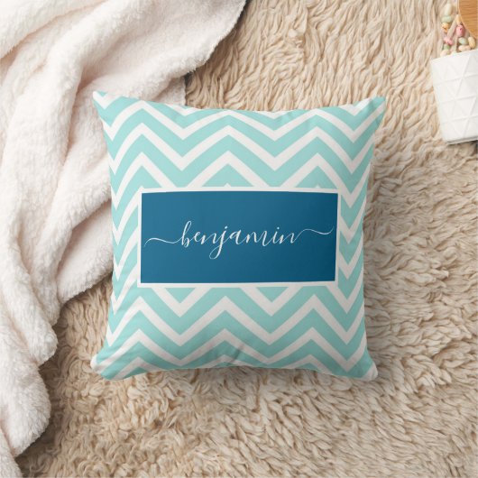 Niedlich Blue Zickzack Zig Zag Mustername Kissen (Decke)