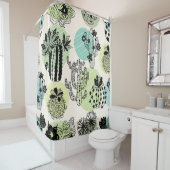 Niedlich blühende Kakteen. Handgezogenes nahtloses Duschvorhang (Beispiel)