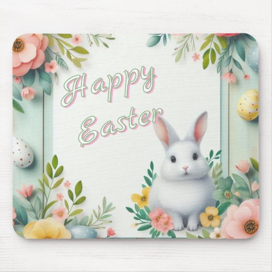 Niedlich, blumenfreudig Osterhase Mousepad (Vorne)