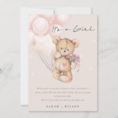 Niedlich Blush Bear Balloon Baby Announccard Dankeskarte (Vorderseite)