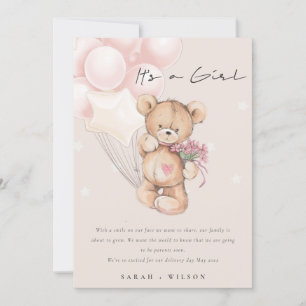 Niedlich Blush Bear Balloon Baby Announccard Dankeskarte