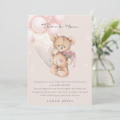 Niedlich Blush Bear Bear Bearly Wait Balloon Babyd Dankeskarte (Stehend Vorderseite)