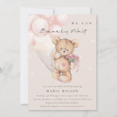 Niedlich Blush Bearly Wait Balloon Baby Dusche ein Dankeskarte (Vorderseite)