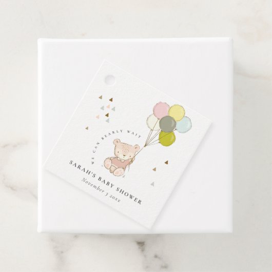 Niedlich Blush Bearly Wait Bear Balloon Babydusche Geschenkanhänger (Beispiel)