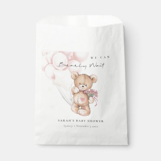 Niedlich Blush Bearly Wait Bear Balloon Babydusche Geschenktütchen (Vorderseite)