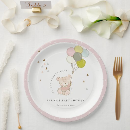 Niedlich Blush Bearly Wait Bear Balloon Babydusche Pappteller (Hochzeit)