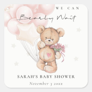 Niedlich Blush Bearly Wait Bear Balloon Babydusche Quadratischer Aufkleber