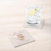 Niedlich Blush Bearly Wait Bear Balloon Babydusche Rechteckiger Pappuntersetzer (Vor Ort)