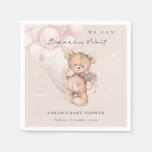Niedlich Blush Bearly Wait Bear Balloon Babydusche Serviette
