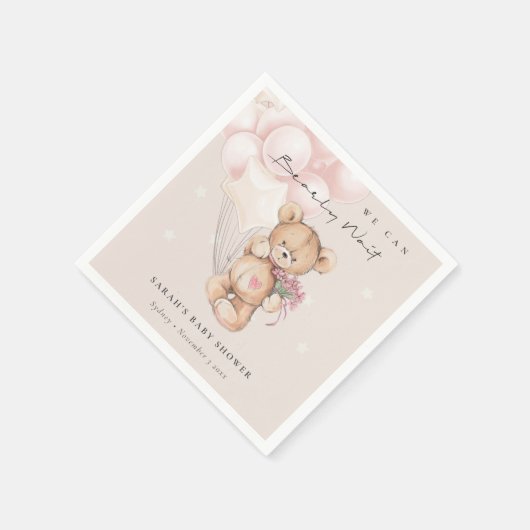 Niedlich Blush Bearly Wait Bear Balloon Babydusche Serviette (Ecke)