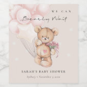 Niedlich Blush Bearly Wait Bear Balloon Babydusche Weinetikett (Einzelnes Label)