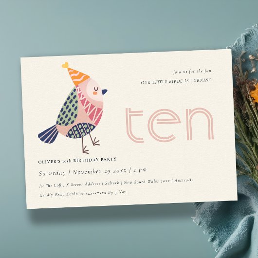 Niedlich Blush Birdie jedes Alter von 10 Jahren Ei Dankeskarte