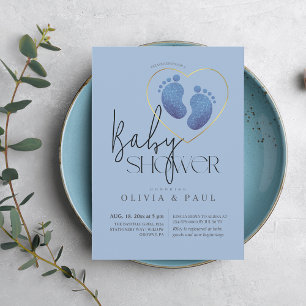 Niedlich Blush Blue Feet Glitzer Baby Boy Dusche Einladung