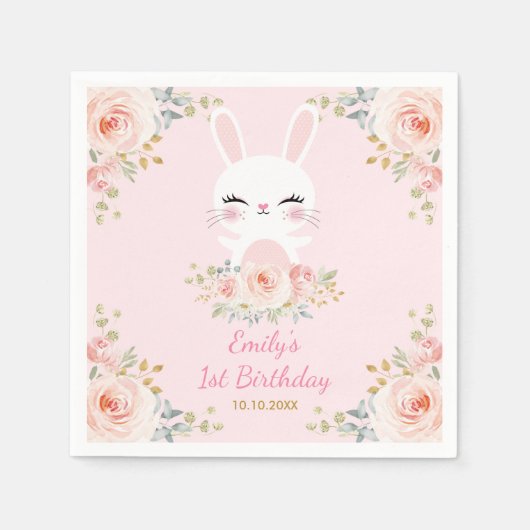 Niedlich Blush Bunny Rabbit Birthday Party Serviette (Vorderseite)