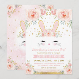 Niedlich Blush Floral Bunny Rabbit Geburtstagspart Einladung