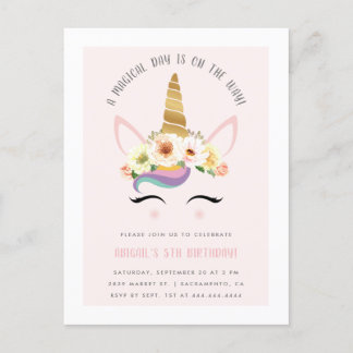 Niedlich Blush Magical Unicorn Geburtstagsparty Einladungspostkarte