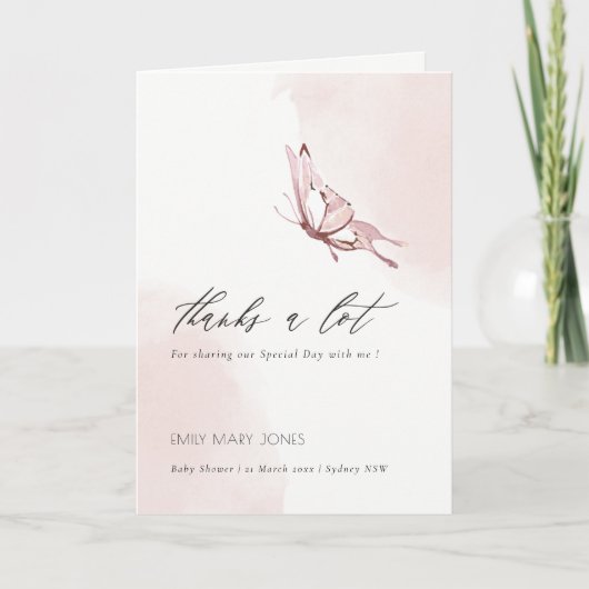 Niedlich Blush Pine Wasserfarbe Butterfly Babydusc Dankeskarte (Vorderseite)