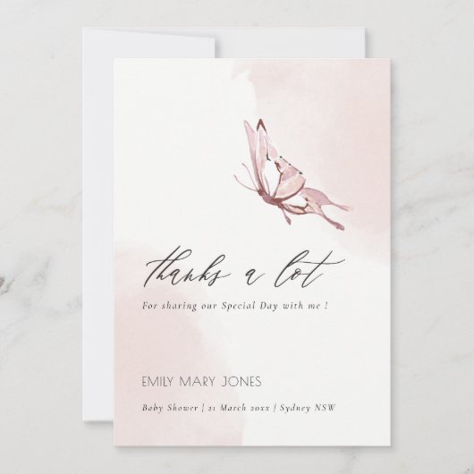 Niedlich Blush Pine Wasserfarbe Butterfly Babydusc Dankeskarte (Vorderseite)