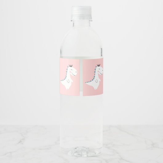 Niedlich Blush Pink Aquamarin Dinosaurier Geburtst Wasserflaschenetikett (Rückseite)