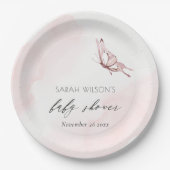 Niedlich Blush Pink Aquarell Butterfly Babydusche Pappteller (Vorderseite)