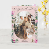 Niedlich Blush Pink Berries Grün Foto Weihnachten Karte (Gelbe Blume)